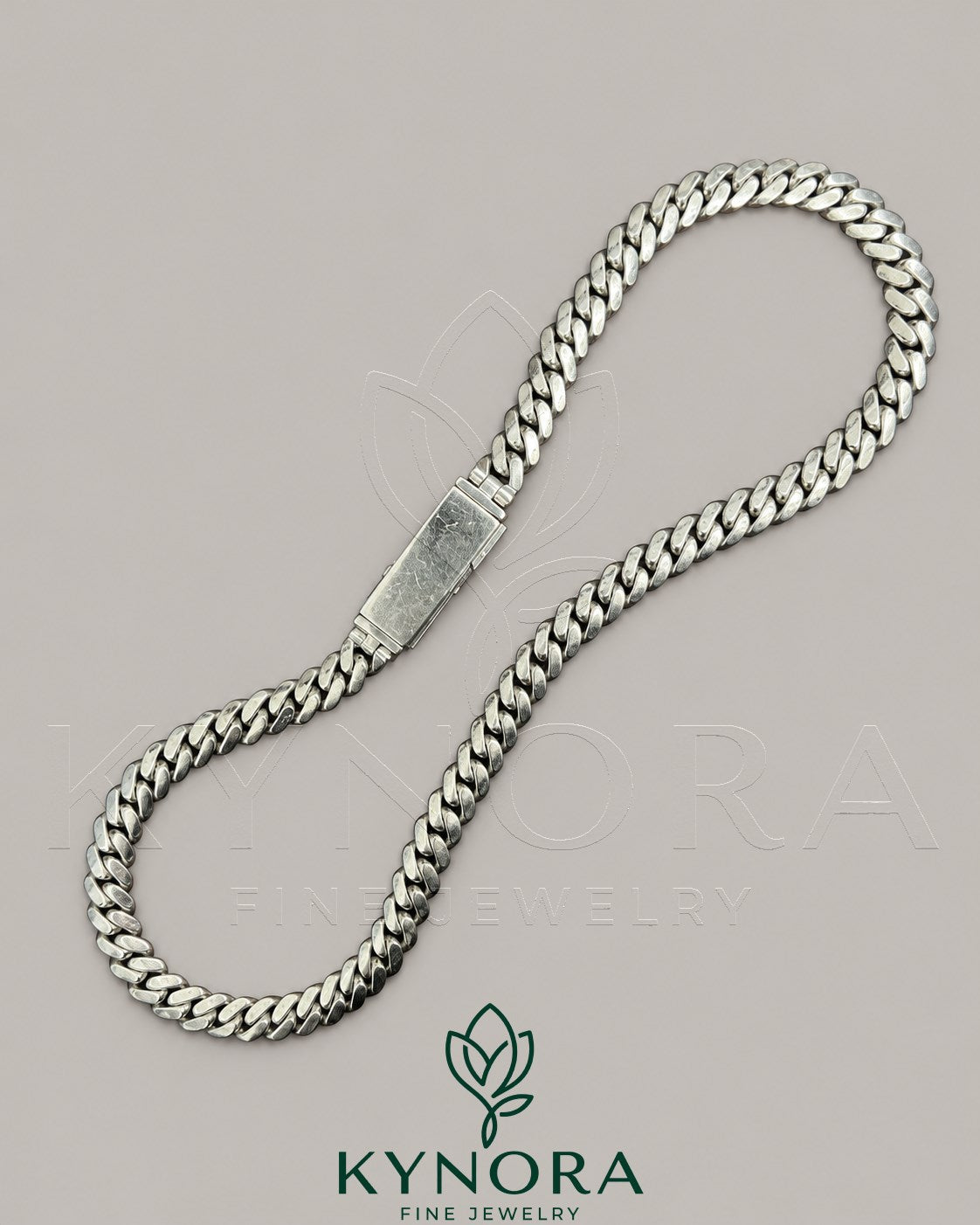 10 mm plain Cuban link chain necklace in 10K white gold, hip-hop style by Kynora Jewels