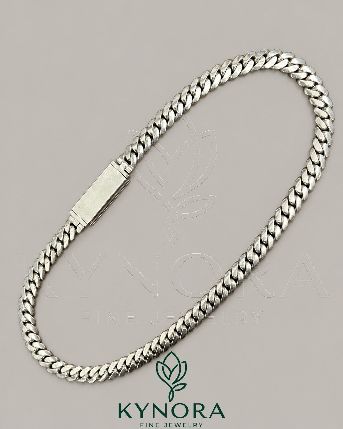 10mm plain Cuban link chain necklace in 10K white gold, hiphop style, by Kynora Jewels showing the detailed chain design