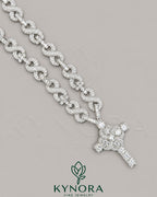 Kynora Jewels 18-inch sterling silver Cuban link chain with VVS moissanite diamond pendant featuring 10mm moissanite stones.