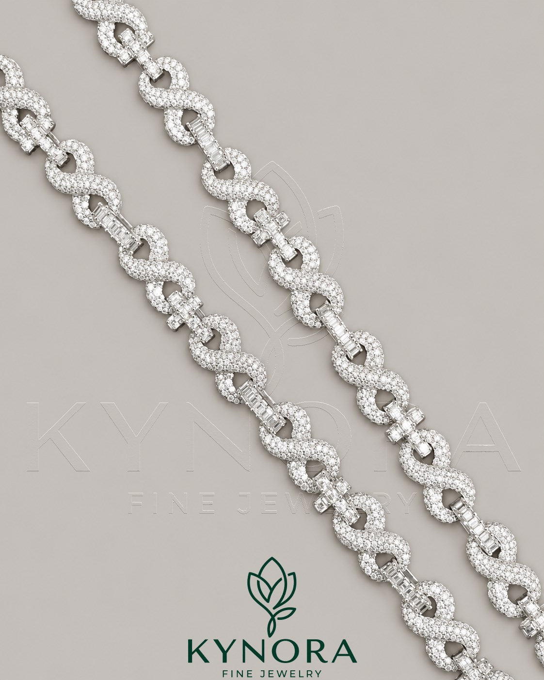 Sterling silver Cuban link chain and pendant set with 10mm VVS moissanite diamonds from Kynora Jewels hiphop jewelry collection.