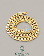 Kynora Jewels 18-inch 10mm Moissanite Miami Cuban chain in sterling silver, featuring customized clasp and plain design.
