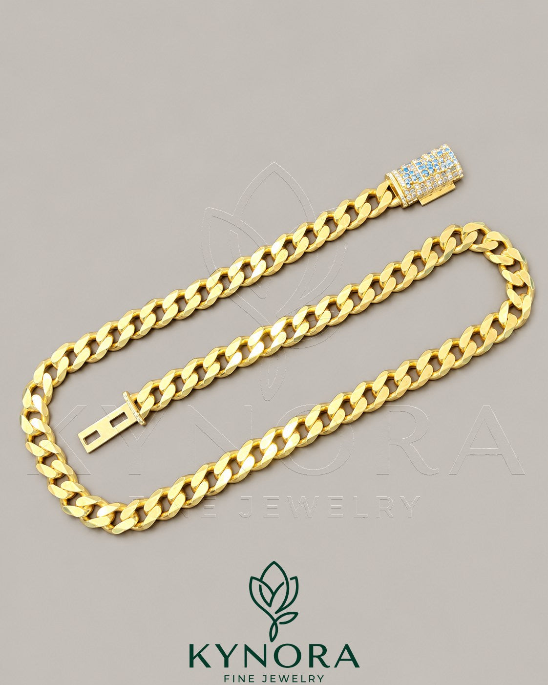 10mm customized Moissanite Miami Cuban chain by Kynora Jewels, 18-inch sterling silver hip-hop chain with plain design.