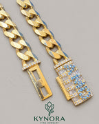 10MM customized Moissanite Miami Cuban chain in 925 silver, featuring plain style and Kynora Jewels branding.