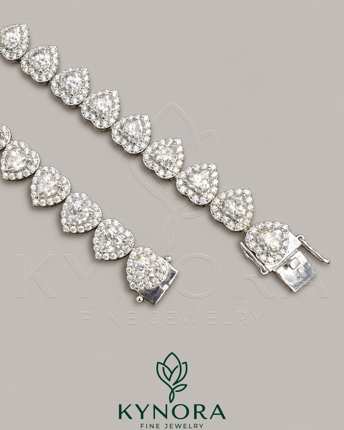 Heart-shaped 10mm moissanite diamond hip-hop chain in 925 silver with tennis link style, by Kynora Jewels.
