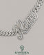 Sterling silver Cuban link chain with 10mm VVS moissanite diamonds and customized name pendant, hip-hop jewelry by Kynora Jewels