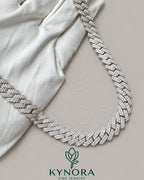 Kynora Jewels 18-inch sterling silver Miami Cuban link chain with 10mm VVS moissanite diamond custom lock, hiphop style jewelry.