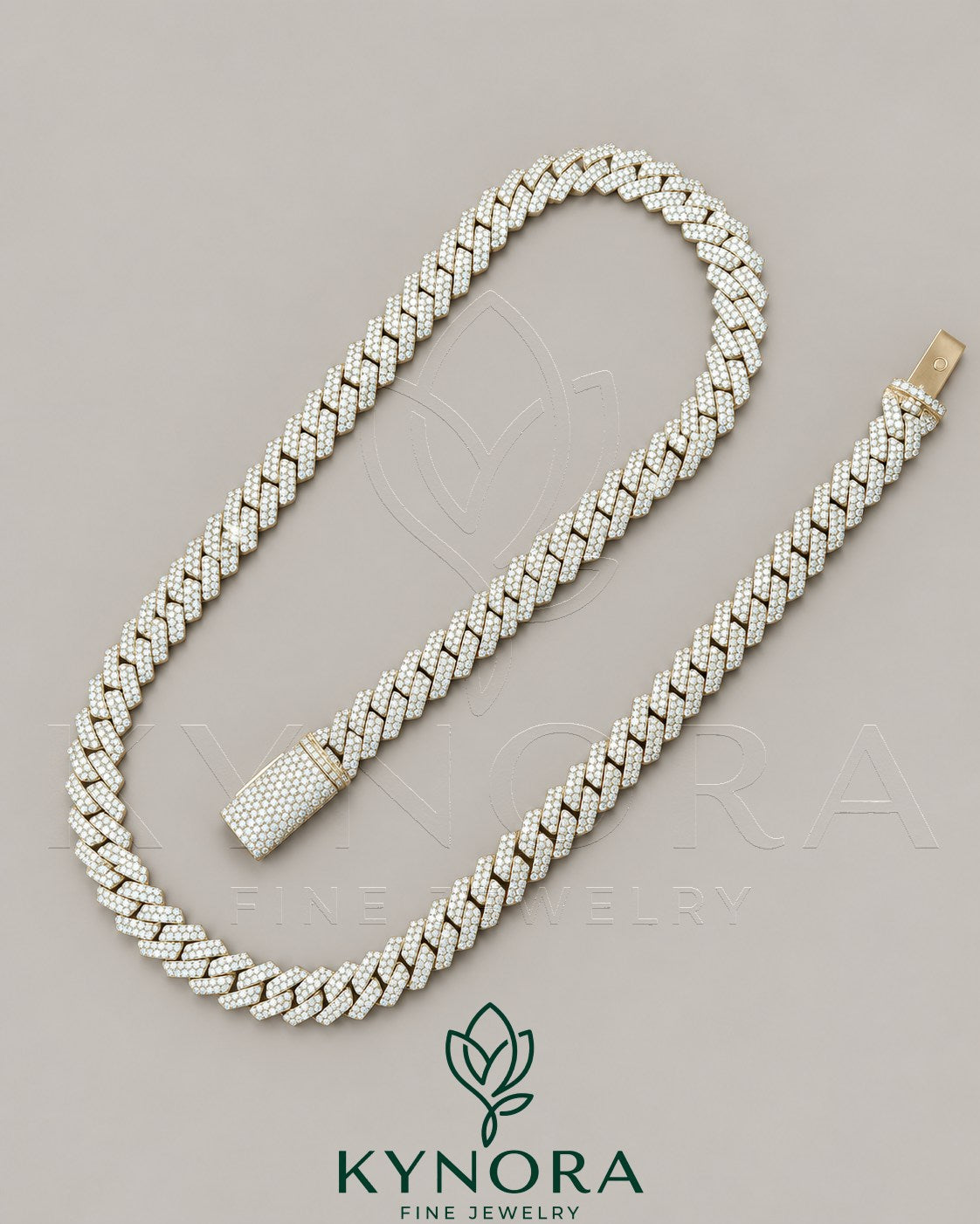 Sterling silver rose gold Miami Cuban link chain with 10mm VVS Moissanite diamonds, hiphop style by Kynora Jewels.