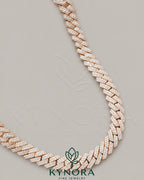 Sterling silver Miami Cuban link chain with 10mm VVS Moissanite diamonds in rose gold finish, hiphop style from Kynora Jewels.
