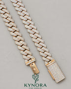 Sterling silver rose gold Miami Cuban link chain with 10mm VVS moissanite diamonds, hiphop style from Kynora Jewels.