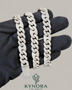 Sterling silver VVS1 moissanite Miami Cuban link chain, 10mm hip hop jewelry by Kynora Jewels, close-up of chain details