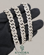 Sterling silver 10mm VVS1 moissanite Miami Cuban link chain by Kynora Jewels with a bold hip-hop style design.