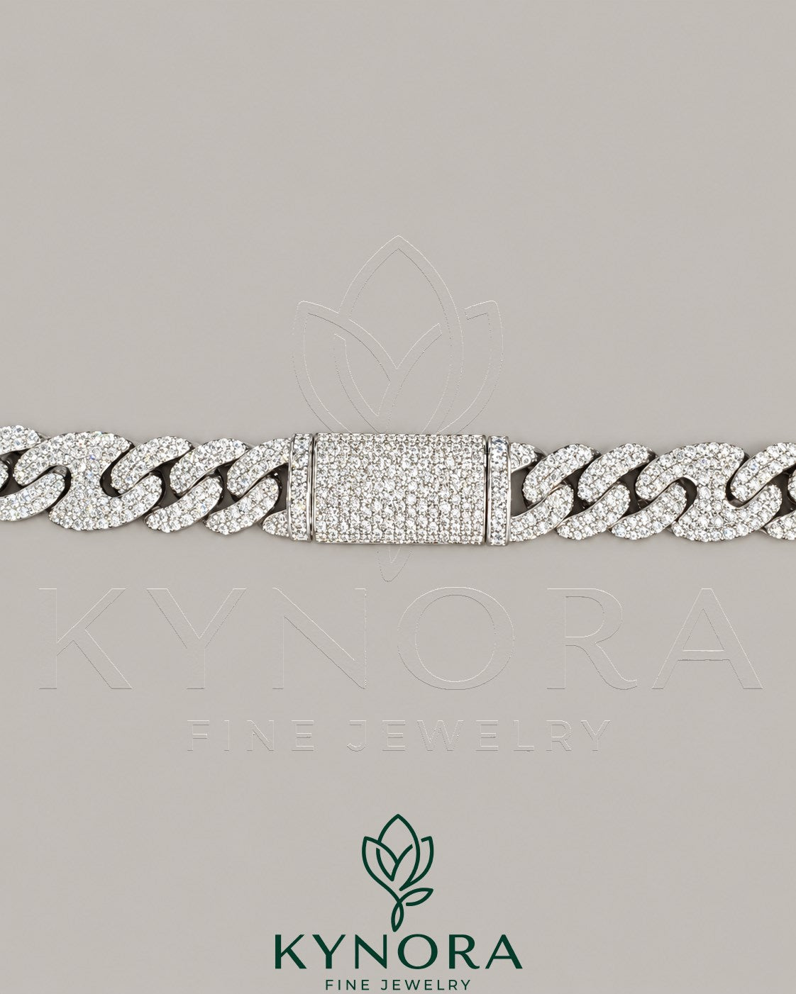 Sterling silver 10mm VVS1 moissanite Miami Cuban link chain by Kynora Jewels, showcasing its bold, shiny hip-hop jewelry style.
