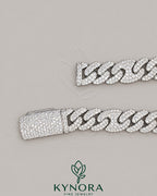Sterling silver VVS1 moissanite Miami Cuban link chain by Kynora Jewels, 10mm hip-hop style jewelry with detailed links.