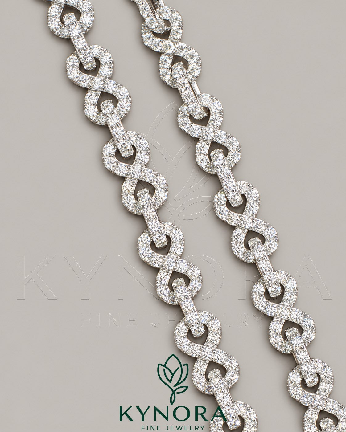 VVS1 moissanite diamond infinity pendant on 10mm sterling silver hip-hop chain, unisex jewelry by Kynora Jewels