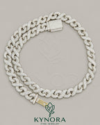 12mm 925 silver Ice Out Cuban link chain by Kynora Jewels, full infinity design, hip-hop style jewelry with sparkling silver links.