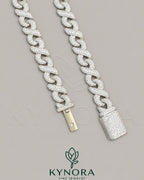 12mm 925 silver Ice Out Cuban Link Chain by Kynora Jewels, full infinity design, hip-hop style jewelry with a shiny finish.