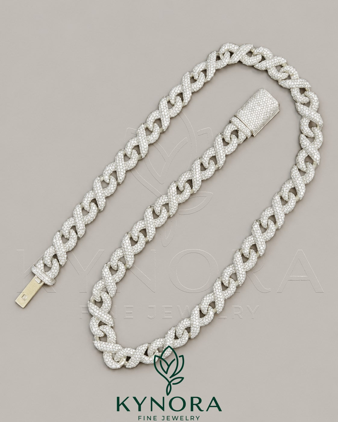 Kynora Jewels 12mm 925 silver ice-out full infinity Cuban link chain, hip-hop jewelry, shiny and bold men's chain.