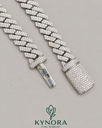 12mm VVS moissanite diamond Miami Cuban link chain in 925 silver, hip-hop style jewelry from Kynora Jewels.