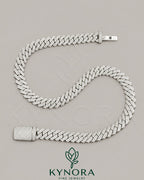 12mm VVS Moissanite diamond Miami Cuban link chain in 925 silver, hip-hop jewelry by Kynora Jewels with a bold, shiny design