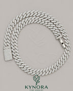 12MM VVS Moissanite diamond silver Miami Cuban link chain from Kynora Jewels, featuring a bold, shiny hip-hop chain design.