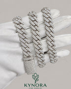 12mm VVS Moissanite diamond Miami Cuban link chain in 925 silver, hip-hop style jewelry by Kynora Jewels.