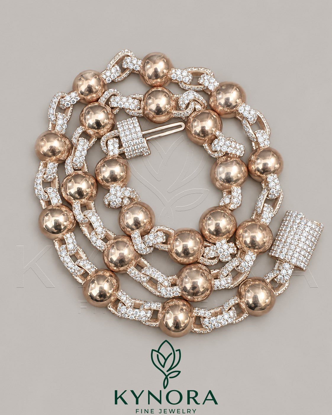 12mm VVS1 Moissanite diamond silver hip hop chain for men, solid 925 silver clustered ball chain by Kynora Jewels Imagen principal del producto
