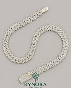 Sterling silver Cuban link chain with 12mm VVS1 moissanite diamonds, hip-hop style jewelry by Kynora Jewels