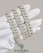 Sterling silver Miami Cuban link chain with 12mm VVS1 Moissanite diamonds, hip-hop style jewelry from Kynora Jewels