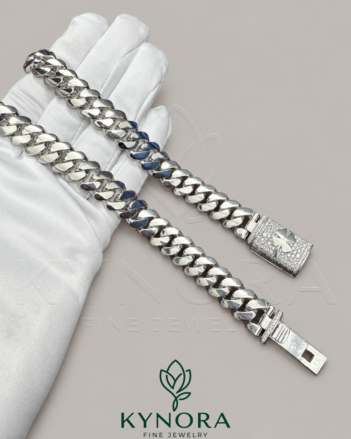 14MM customized Moissanite diamond Miami Cuban chain in 925 sterling silver, hip-hop jewelry by Kynora Jewels.