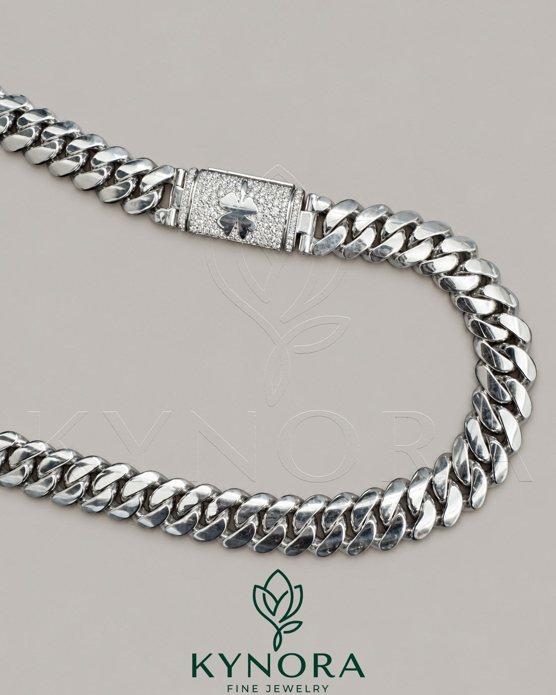 14mm customized Moissanite diamond Miami Cuban chain in sterling silver, hip-hop style from Kynora Jewels