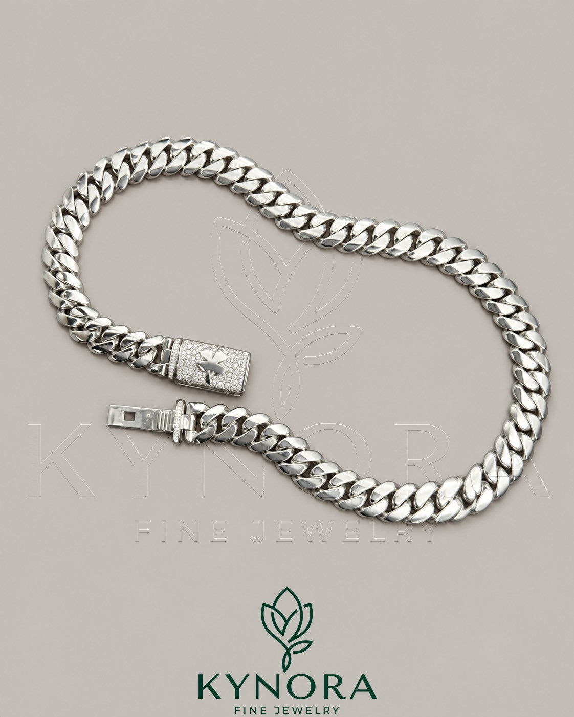 14mm customized Moissanite diamond Miami Cuban chain in sterling silver, hiphop jewelry by Kynora Jewels.
