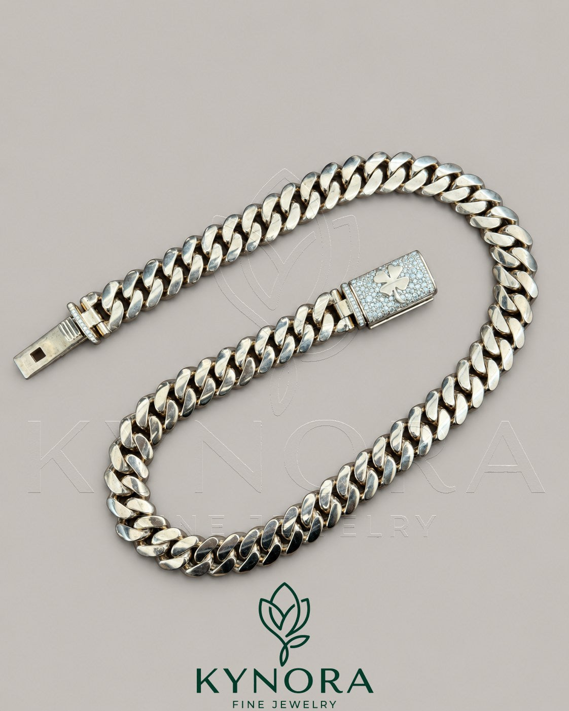14MM customized Moissanite diamond gold Miami Cuban chain, hip-hop style jewelry with sterling silver and gold accents.