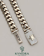 14mm customized claps Moissanite diamond gold Miami Cuban chain, hiphop jewelry, sterling silver with engraved details.