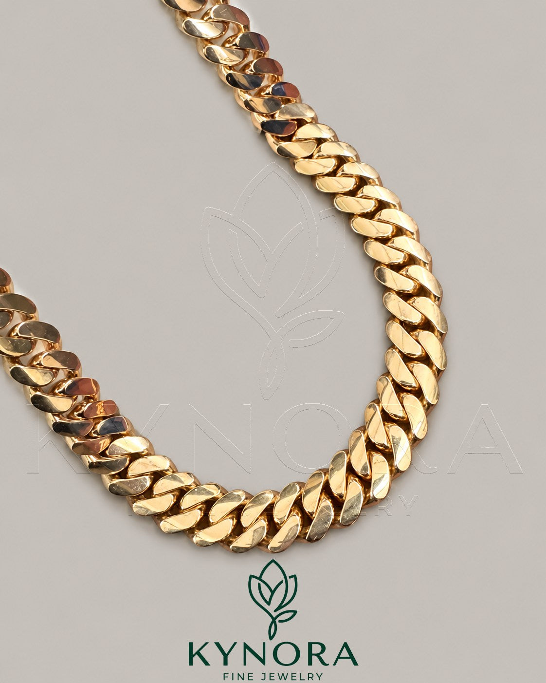 14mm customized moissanite diamond gold Miami Cuban chain, Hiphop jewelry by Kynora Jewels, 18-inch sterling silver chain