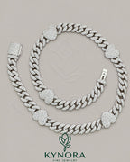 14mm heart-shaped 10mm Miami Cuban chain by Kynora Jewels, made of 925 sterling silver with diamond accents, hip-hop jewelry style.
