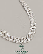 14mm VVS Moissanite Miami Cuban Link Chain by Kynora Jewels, sterling silver hiphop chain with custom lock and diamond accents.