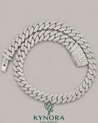 Sterling silver Miami Cuban link chain with 14mm VVS moissanite diamonds, custom lock, hip-hop jewelry by Kynora Jewels