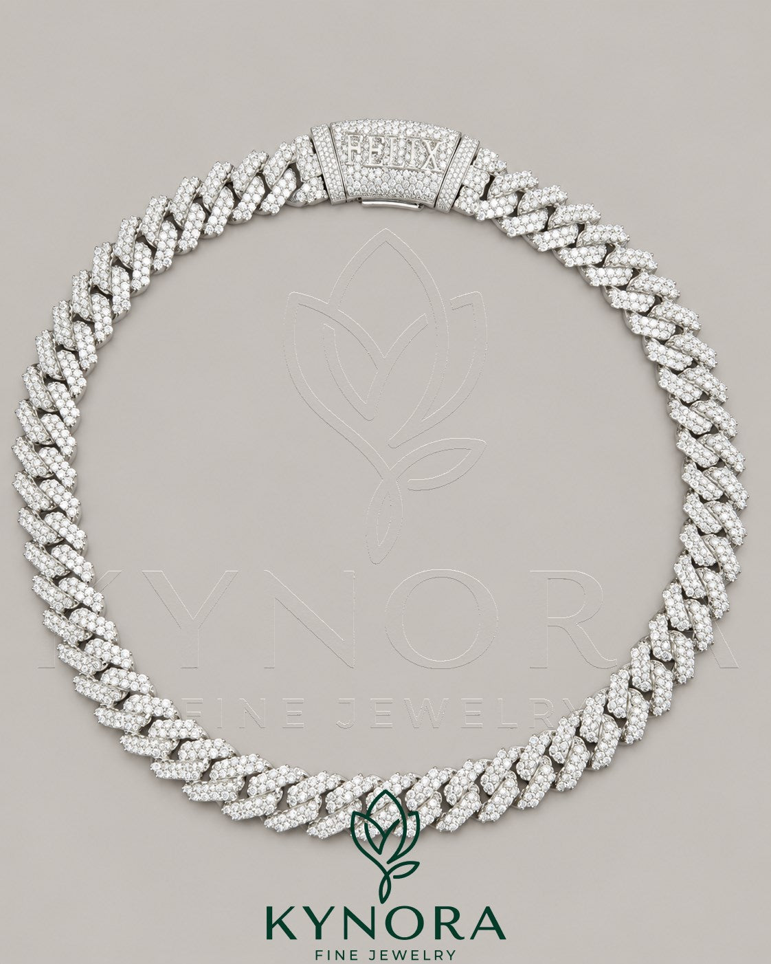 14mm VVS Moissanite Miami Cuban Link Chain in sterling silver, custom lock, hiphop jewelry by Kynora Jewels.