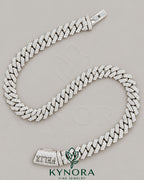 Sterling silver 14mm VVS Moissanite diamond Miami Cuban link chain with custom lock from Kynora Jewels, hip-hop jewelry style.