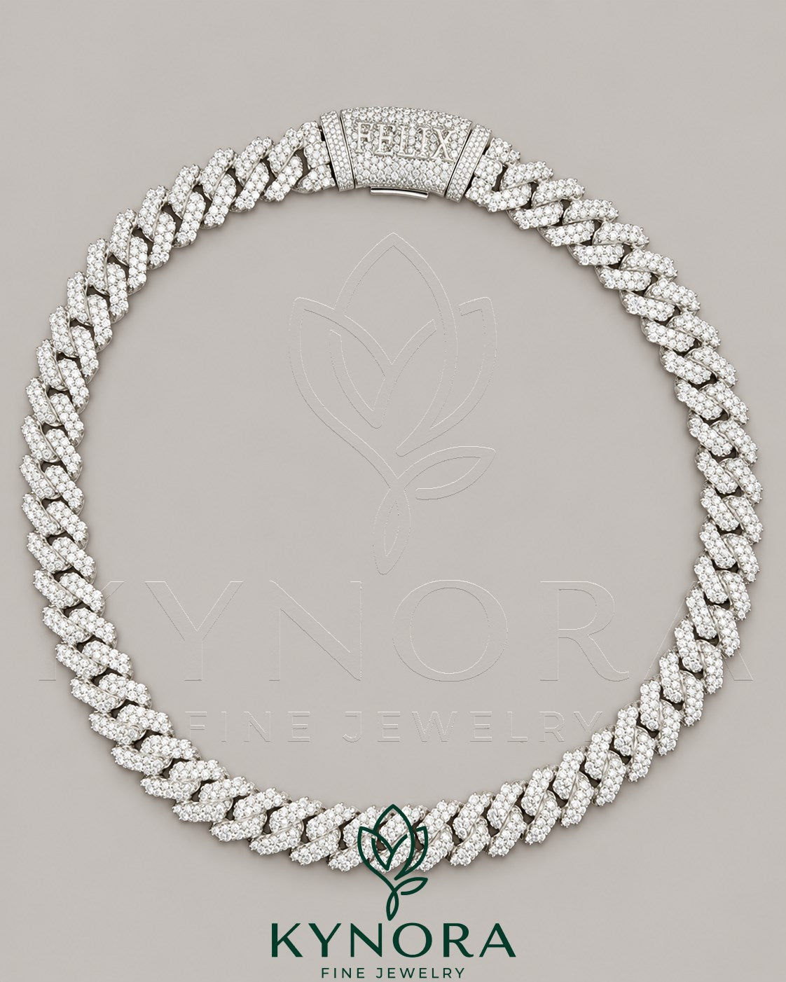14mm VVS Moissanite diamond Miami Cuban link chain in sterling silver, custom hip-hop jewelry by Kynora Jewels.