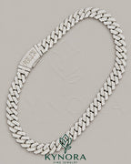 14mm VVS Moissanite diamond Miami Cuban link chain in sterling silver, custom lock, hip-hop style from Kynora Jewels