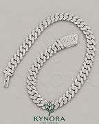 Sterling silver Miami Cuban link chain with 14mm VVS moissanite diamond custom lock, crafted by Kynora Jewels.