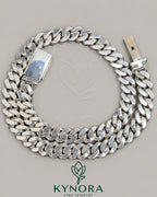 14mm VVS Moissanite diamond silver white gold Cuban link chain, hiphop style jewelry by Kynora Jewels.