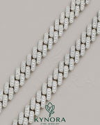 14mm VVS Moissanite diamond silver white gold Cuban link chain, hip-hop style jewelry by Kynora Jewels.