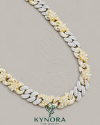 Kynora Jewels 18-inch silver Moissanite Miami Cuban chain with two-tone gold, 15mm width, hiphop style jewelry.
