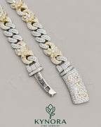 15mm Moissanite silver Miami Cuban Chain by Kynora Jewels, two-tone gold and sterling silver hiphop chain, 18-inch length.