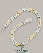 15mm Moissanite silver Miami Cuban Chain by Kynora Jewels, two-tone gold and sterling silver hiphop chain, 18-inch length.
