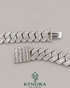 Sterling silver Cuban chain necklace with 15mm VVS1 Moissanite diamonds, hip hop style from Kynora Jewels.