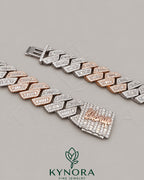 Gold-plated sterling silver Miami chain with 15mm VVS1 moissanite diamonds, hip-hop style jewelry by Kynora Jewels.