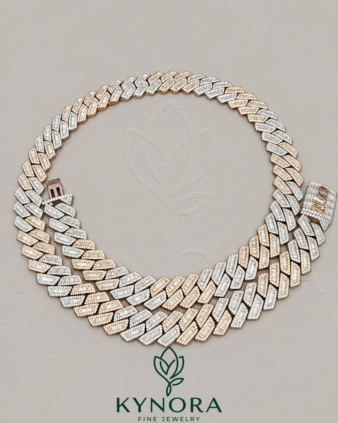15mm VVS1 moissanite diamond gold-plated sterling silver Miami chain from Kynora Jewels, featuring a bold hip-hop style design.